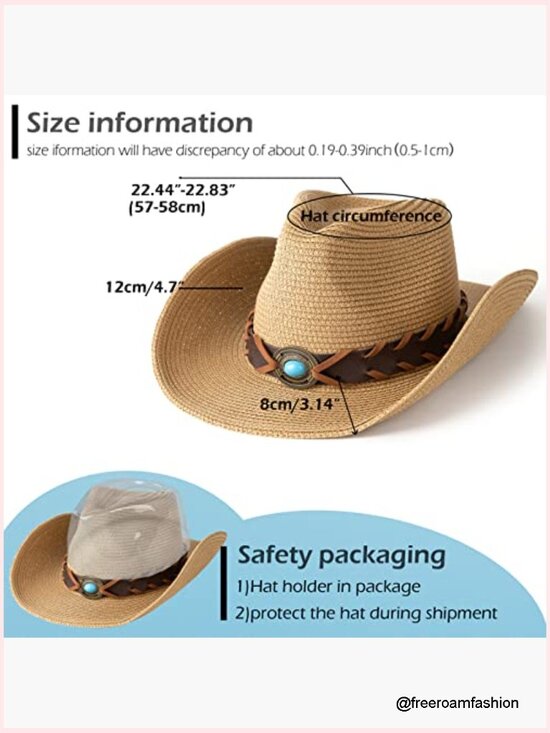 Women\'s Woven Straw Cowboy Hat with Wide Brim, UPF 50 Sun Protection